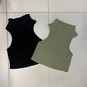 Coquette Collection Ribbed Mock Neck Sleeveless Crop Top – Y2K Basics Small